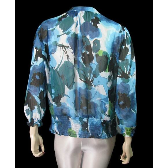 A.N.A. WOMEN'S 3/4 WATERCOLOR PRINT SPLIT KEY PEASANT SMOCKED BLOUSE SIZE XL-EUC - Picture 7 of 11